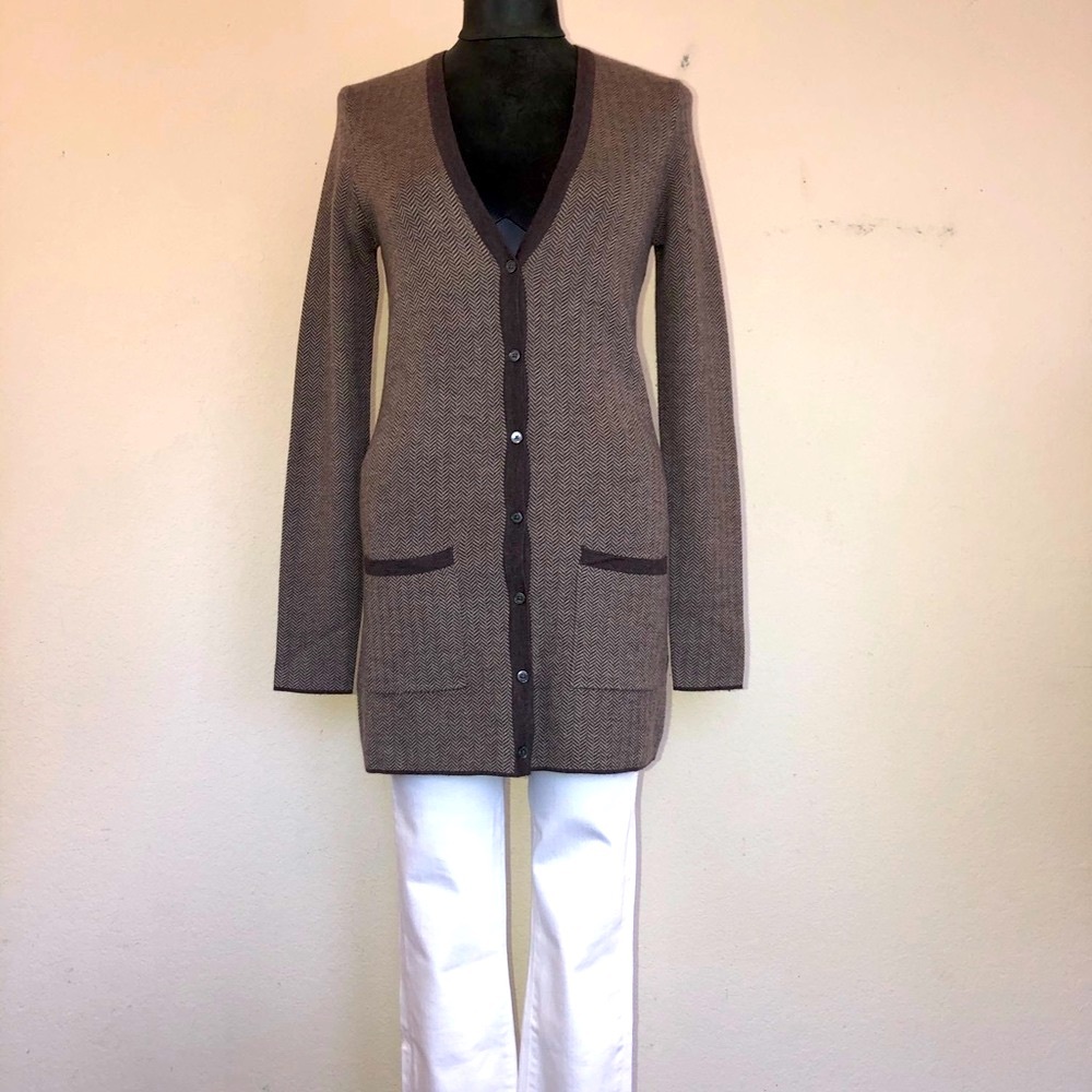 Michael Kors Collection Cashmere Herringbone Long Cardigan Sweater